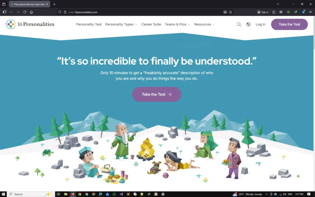 16Personalities - one page personality quiz website