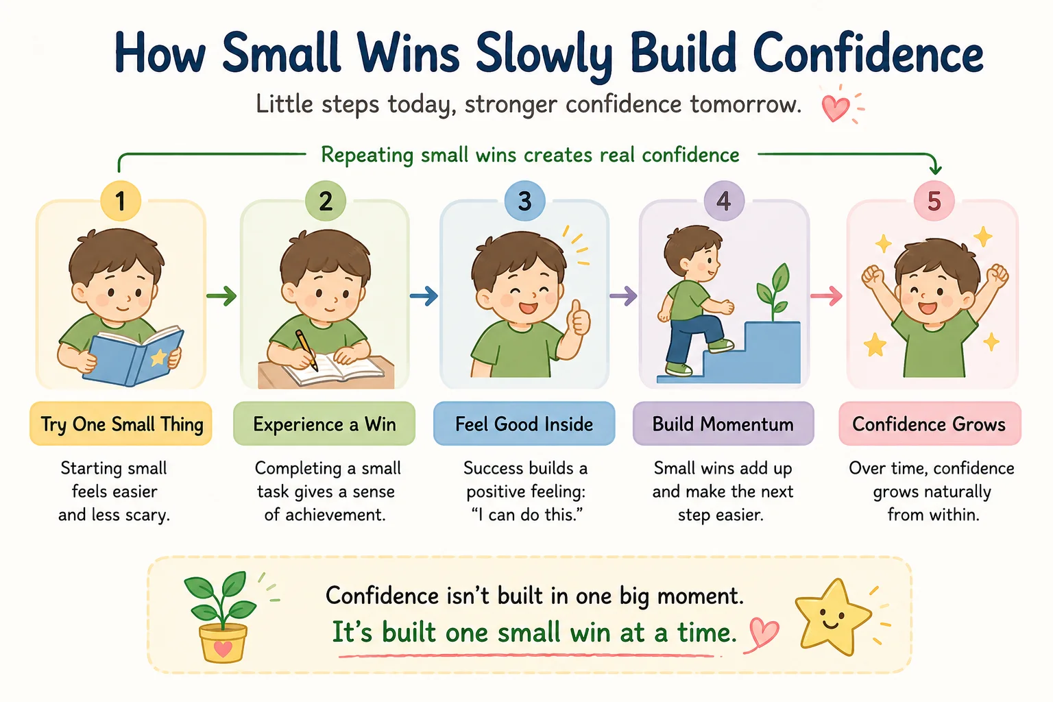 How Small Wins Build Learning Confidence diagram for children