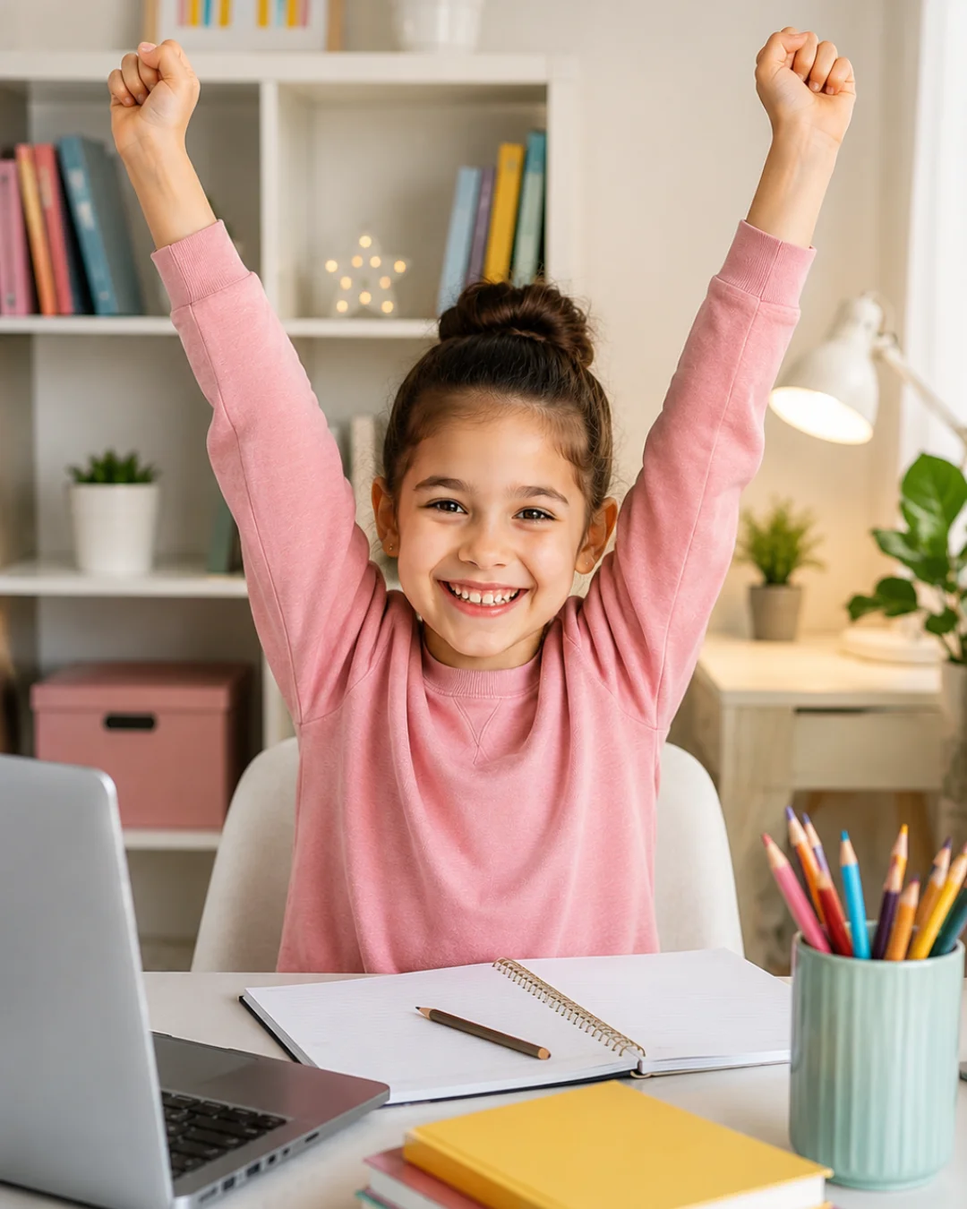 Confident child learning at home