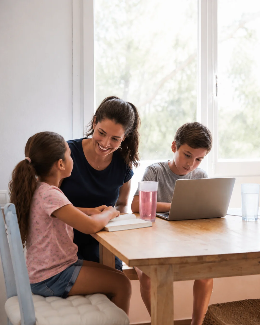Parent and child learning together calmly at home