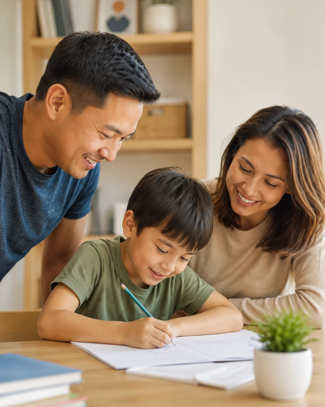 Parent helping child learn at home